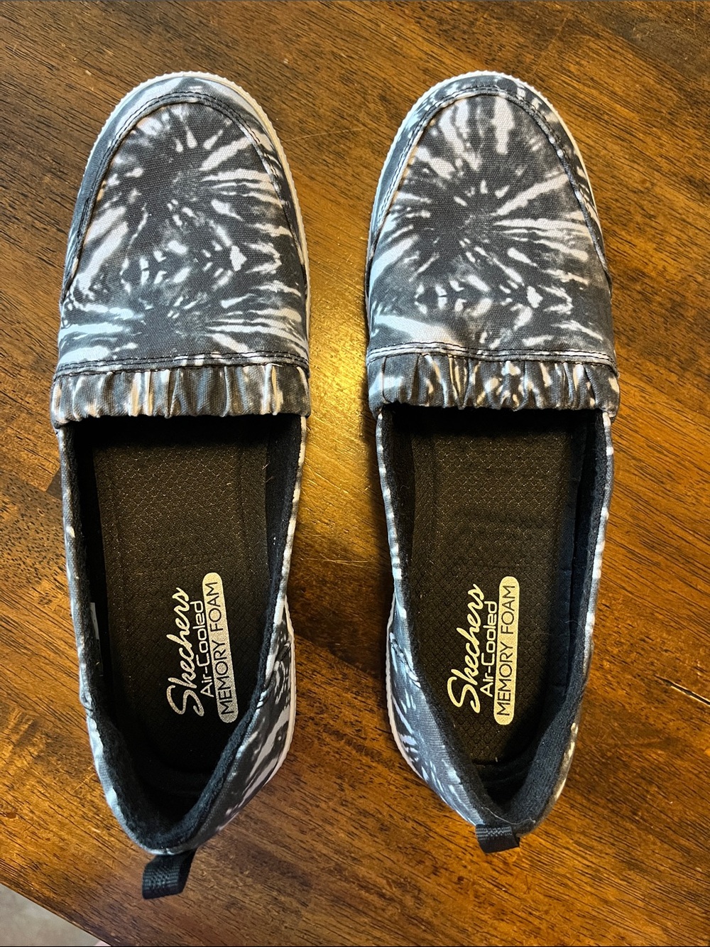 Skechers Black and White Tie-Dye Slip-On Loafers